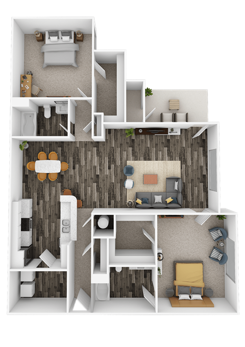 Floor plan for 2 beds, 2 baths, 1204 sqft